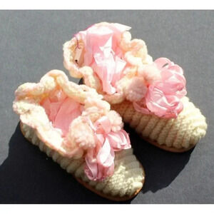 Antique VINTAGE Peerless Brand Crochet Doll Baby Babies Shoes Slippers Size 1